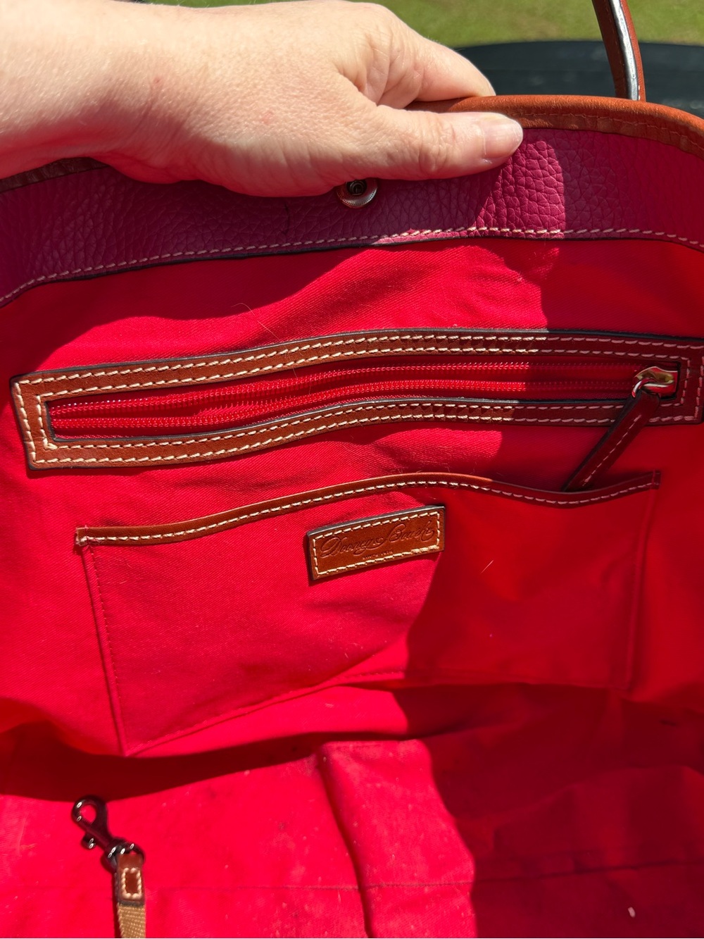 Dooney & Bourke Large Pebble Grain Tote Fuchsia Pink Brown Leather Shoulder Bag - Picture 5 of 10